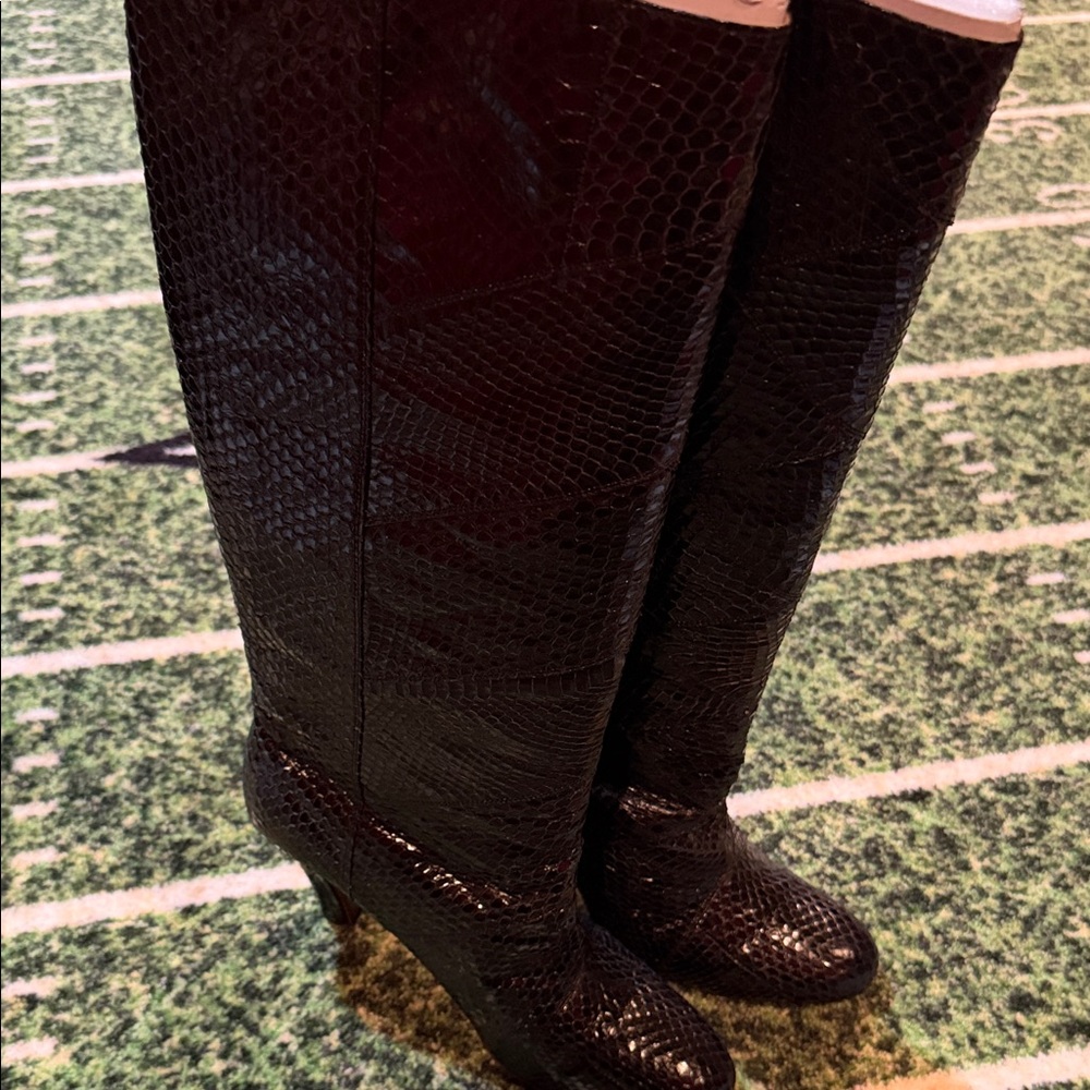 Frye Black Snakeskin Over the Knee Boots